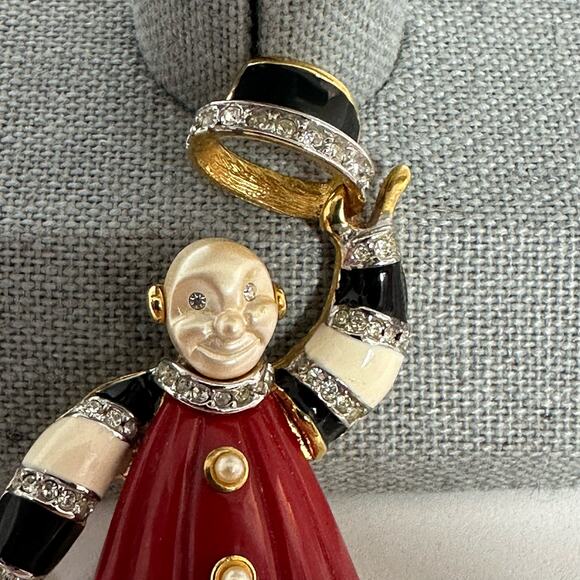 Kenneth Jay Lane Vintage Clown Brooch Pin KJL Enamel Tipping Hat Tipsy Whimsical - Picture 2 of 9